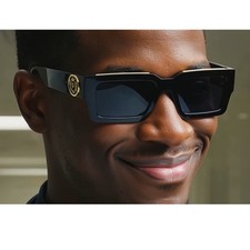 Square Sunglasses Black Gold Accents Design Fashion Shades UV400 Hip Hop Street