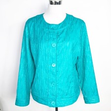 Chicos Jacket Women Large 2 Blue Striped Textured Button Up Coastal Beachy Artsy