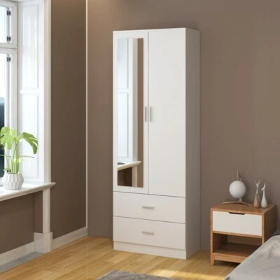 PANANA 2 Door Mirrored Wardrobe 2 Drawers Hanging Rail Storage Cupboards Unit Bedroom