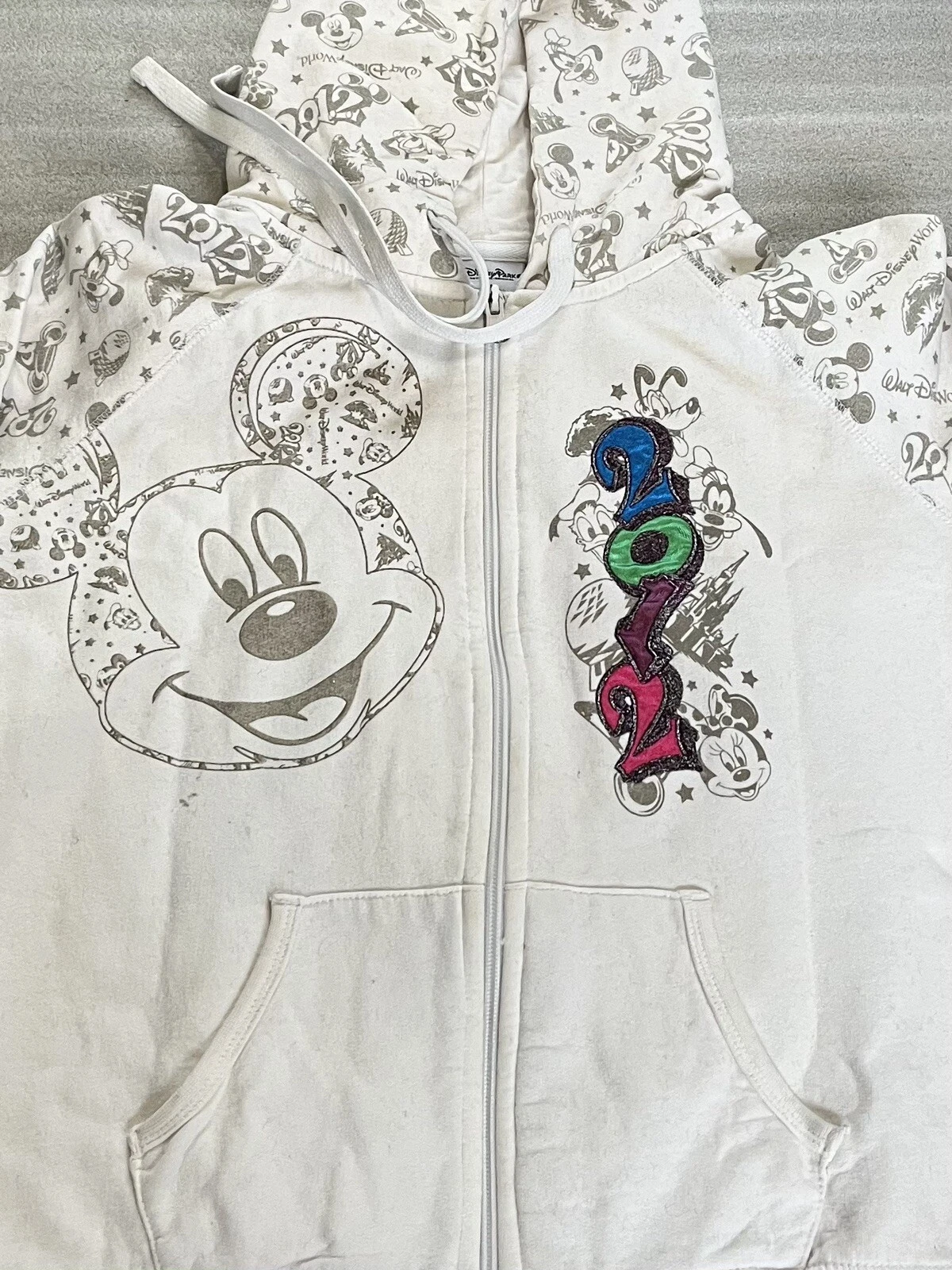 OFF WHITE Felpa con cappuccio e zip ricamata Disney Parks 2012 (donna piccola)