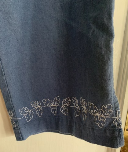 Vintage Christopher & Banks Linen Cotton Cropped Pants 10 Embroidered Flowers * - Picture 5 of 19