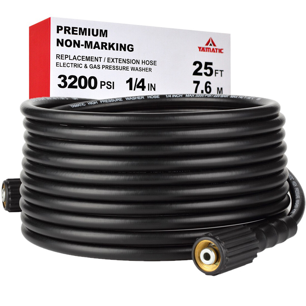 YAMATIC 1/4" X 25 FT High Pressure Washer Hose 3200 PSI, Kin