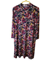 Peach Love Size Medium Dress Mock Neck Shift Floral 3/4 Sleeve Boho