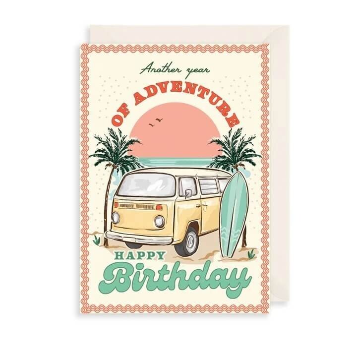 Campervan Birthday Card Surfer Adventure - Stylish Howdy Design Greeting Card