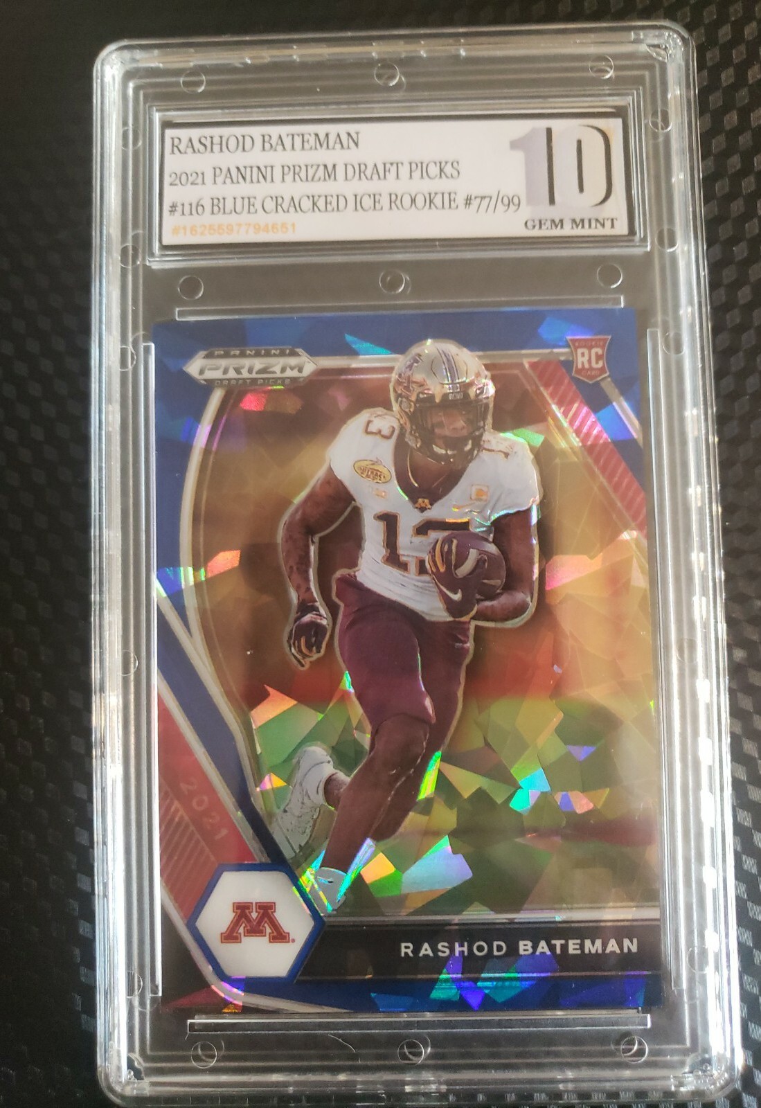 2021 Panini Prizm Rashod Bateman RC Blue Cracked Ice 77/99 SNC 10 GEM 💎 MINT...