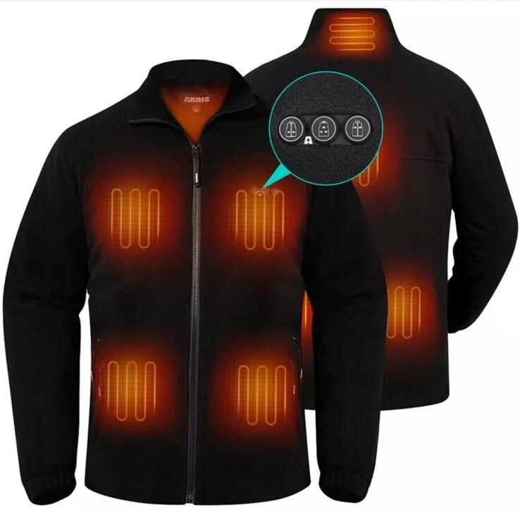 ARRIS Men's Heated Fleece Jacket with Battery, Fleece Heating Coat for Men 2XL
