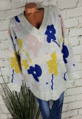 NEW cosy v neck long SWEATER italy FLORAL ecru 38 40 42