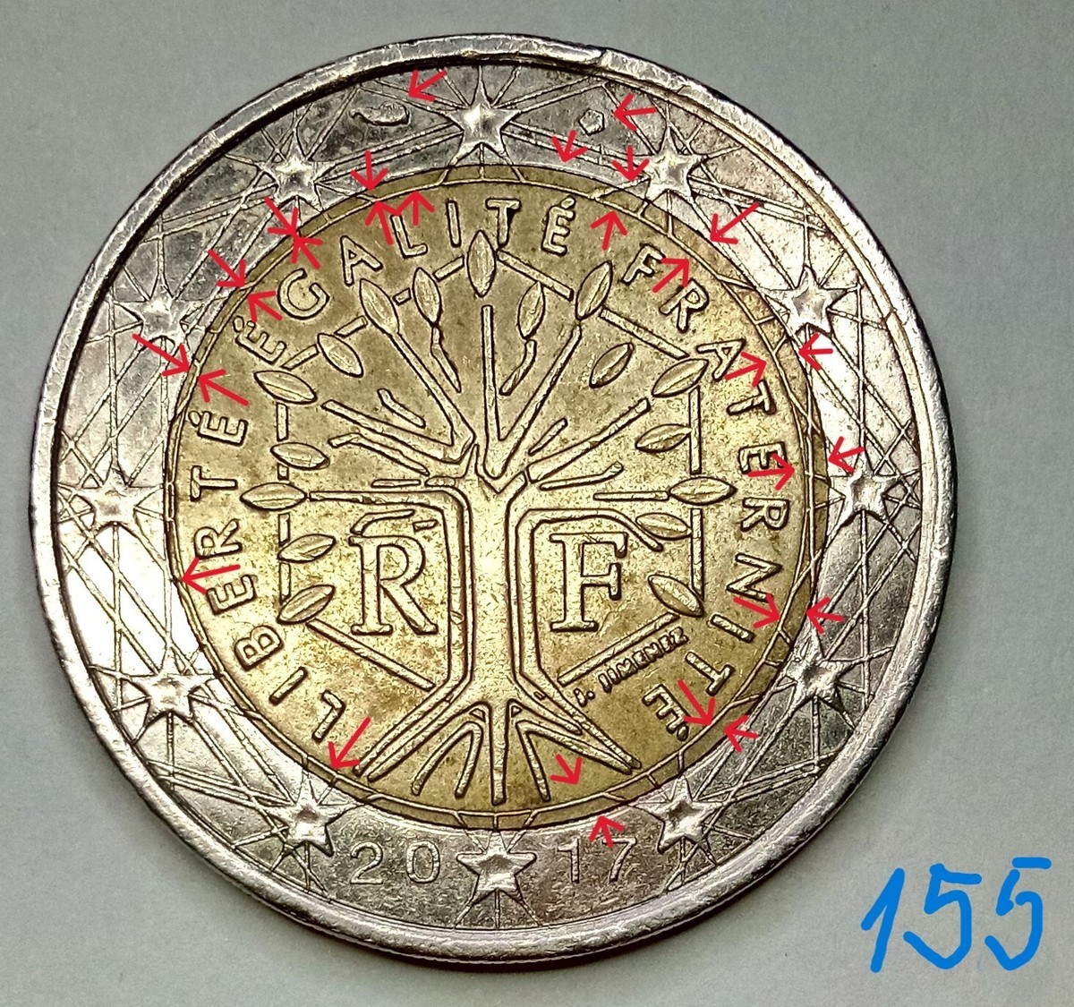 France,2Euro Coin,2017 Great very rare coin stamp defect Weight