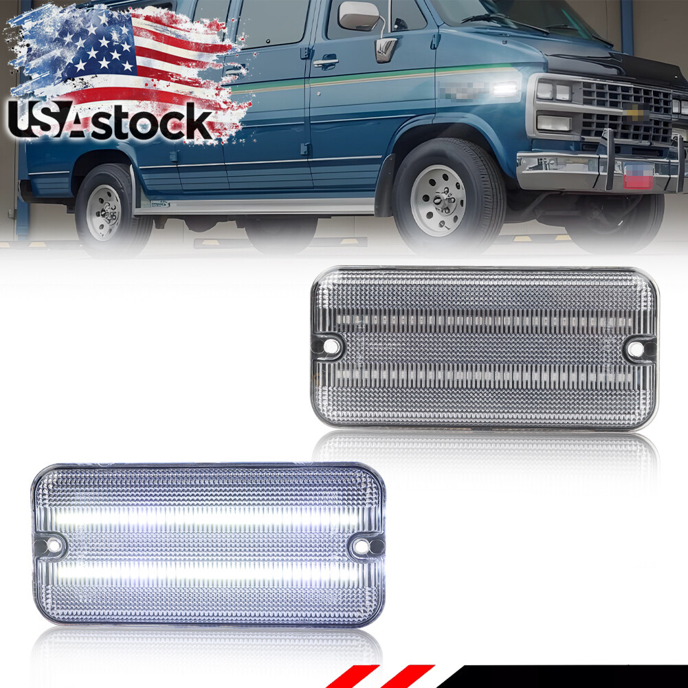 85-95 Chevy GMC Van Clear White LED Side Marker Lights G10 G20 G1500 G2500