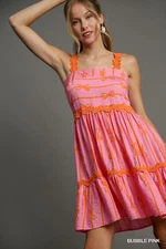 Umgee Bubble Pink Bow Mini Sundress L