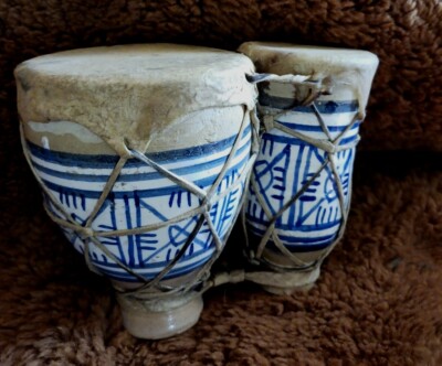 **VERY NICE DOUBLE POTTERY BONGOS NICE COLOR  SOUNDS GREAT! *