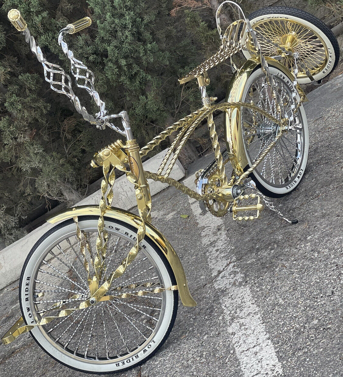Image 1 - New! One Of A Kind 20" Gold/Chrome Lowrider Twisted bicycle With Cage Parts