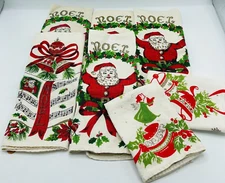 Vintage 1950's Flour Sack Christmas Towels Hand Towels Santa Claus Holiday