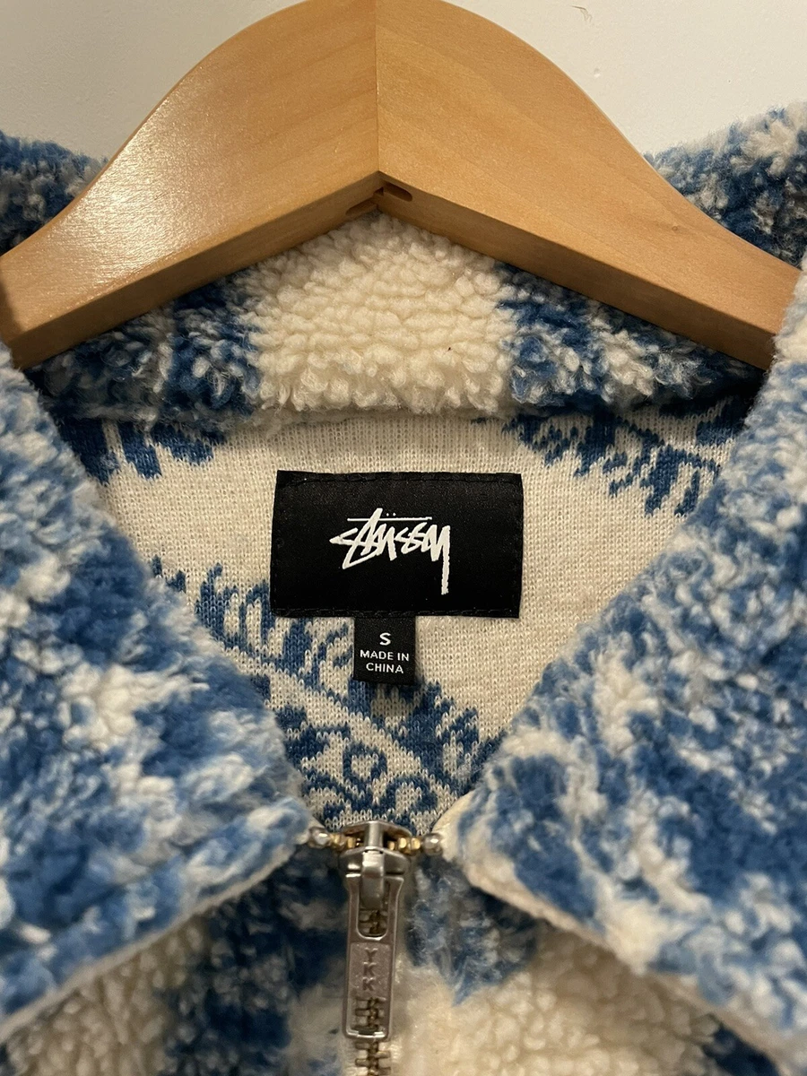 Stussy Big Paisley Sherpa Zip Up Fleece Size Small S