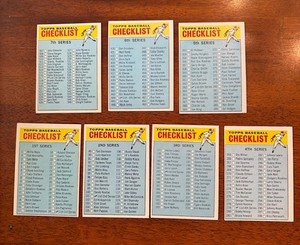 1966 Topps Baseball - Complete set of 7 unmarked Checklists - Rare Find
