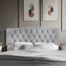 Upholstered Queen Size Headboard Only Silver Gray Adjustable Hgt Diamond Tufted