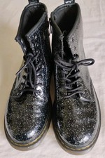 Dr Martens 1460 Youth Girls Combat Boots Black Glitter Lace Up Ankle sz 3