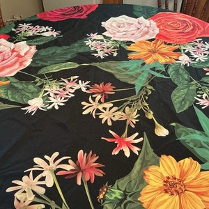 Tablecloth, Black With Brightly Colored Flowers.48x58 Inches