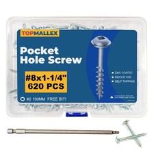 620 PCS #8x1-1/4" Pocket Hole Screws Fine Thread Washer Zinc Plated 150MM Bit