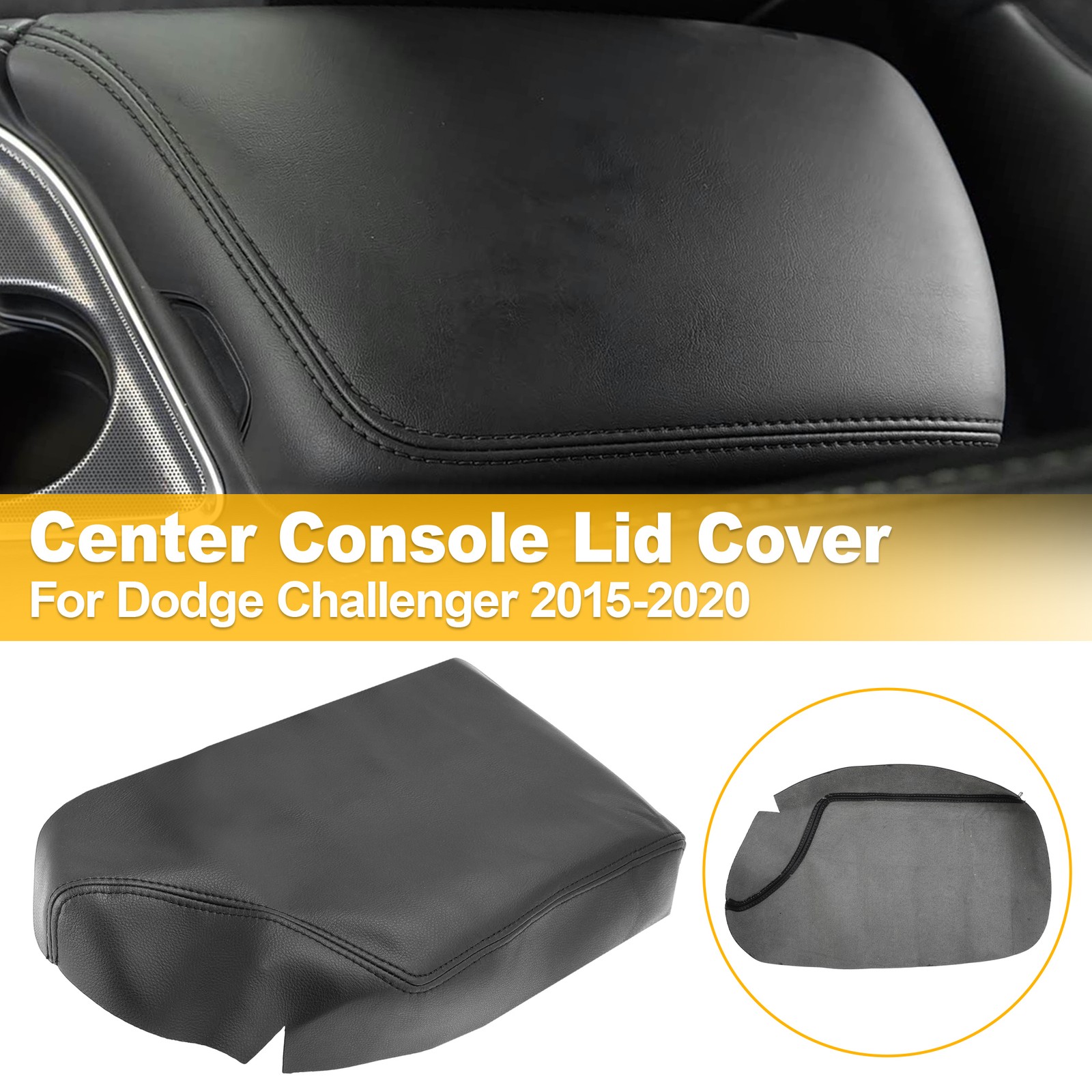 Center Console Lid Armrest PU Leather Cover Black For Dodge Challenger 2015-2020