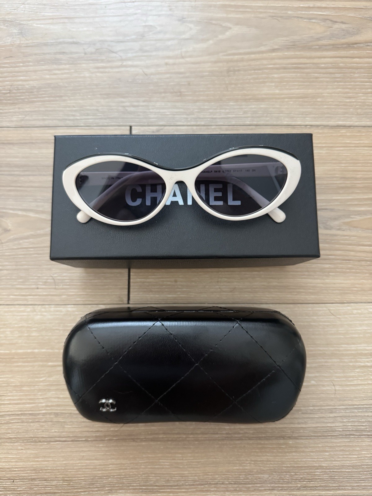 NEW CHANEL CH5416 Creamy Beige & Black Acetate Oval Sunglasses
