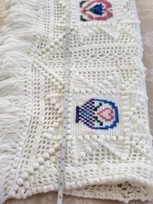 Vintage Popcorn Crochet Afghan Blanket Handmade Throw White Granny Cottage Core