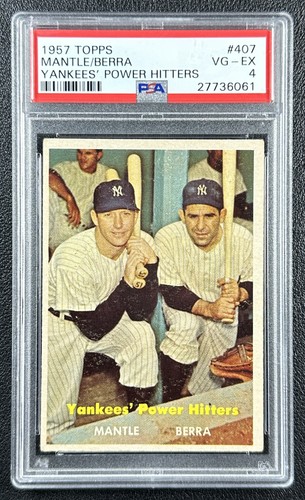 MICKEY MANTLE YOGI BERRA PSA 4 1957 TOPPS #407 YANKEES' POWER HITTERS HOF 6061