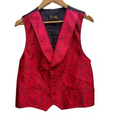 Mens Med Scully Red Holiday Western Vest New Unworn Gambler Style Satin Holidays