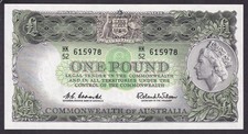 R34b One Pound Coombs/Wilson Reserve Emerald Back aUnc Last Australia £1 Note