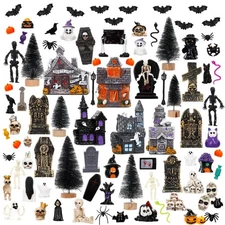 120 Pcs Halloween Village House Accessories Miniature Halloween Town Set Mini...