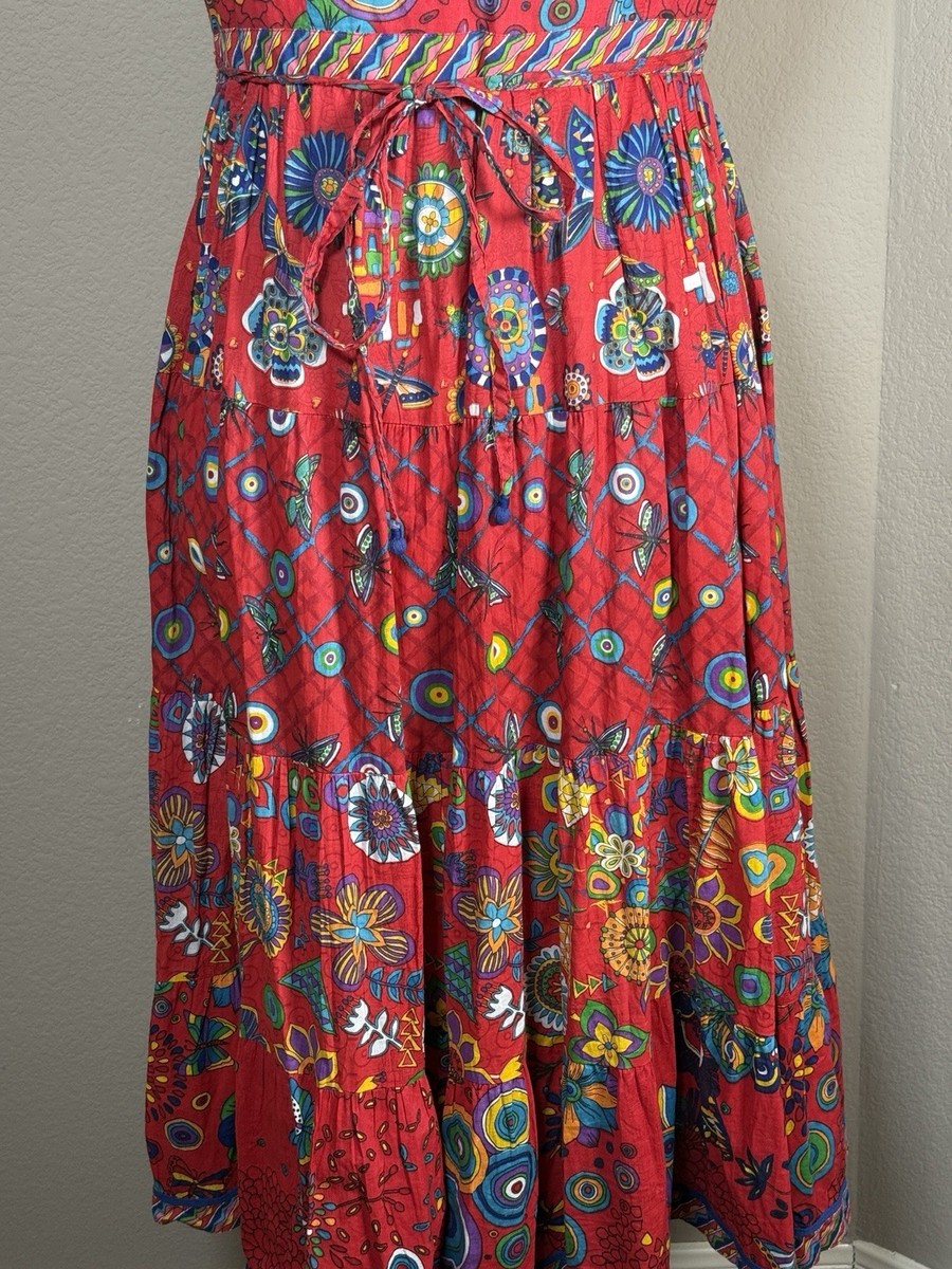 red biba dress BIBA Boho India Western Style Red Mirror Dress Size 34 or US Size 6 Small Medium