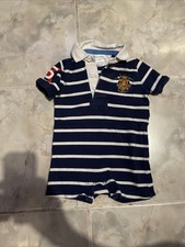 VTG 90s Ralph Lauren One Piece 12 Months Blue and White striped Baby Romper