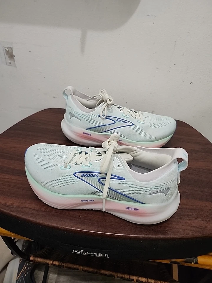 Zapatos Brooks Glycerin 22 para mujer 8 medianos B blancos concha de lapa Amparo azul Foto 4 de 4