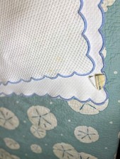 Pottery Barn Diamond Matelasse cotton crib bedding set white with blue trim