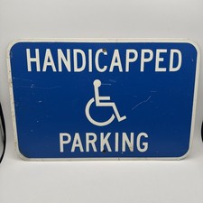 Handicap Parking Sign Aluminum 12"x18" Blue & White ADA Reserved Access Vintage