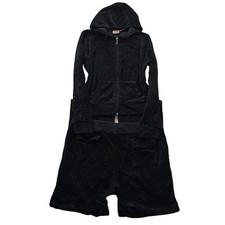 Vintage Juicy Couture Womens Black Velour Tracksuit Set Hoodie Pant Y2k Size L