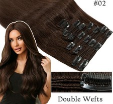 100 Remy Human Hair Clip-in Hair Extensions Double Weft Dark Brown 14in Straight