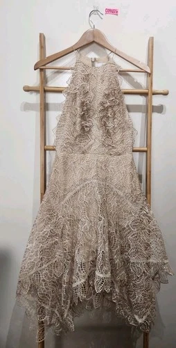 ACLER gold sleeveless Formal dress  embroidery leaf lined zip size 8 RRP $695