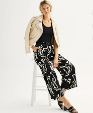 Nine West Wide Leg Pants Women’s Small Black Cream Flowy Office Stretch Waist