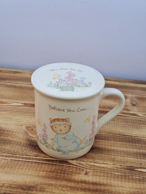 Believe You Can Weight Loss Workout Cat 1987 Hallmark Coffee Mug With Lid Set