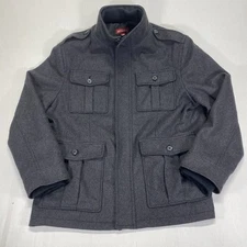 Merona Men's XL Gray Wool Blend Pea Coat Heavy Cuffs Field Coat