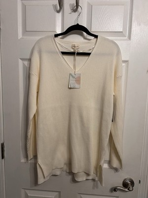 Thread & Supply V-Neck Sweater Large Knit Long Sleeve Side Slits