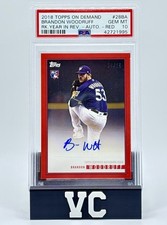 2018 Brandon Woodruff #28BA /25 PSA 10 Topps On Demand Red Auto RC Rookie Card. rookie card picture