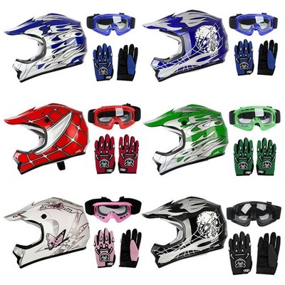 Kids Motocross Helmet Dirt Bike Offroad MX ATV Snowmobile BMX UTV Goggles Gloves