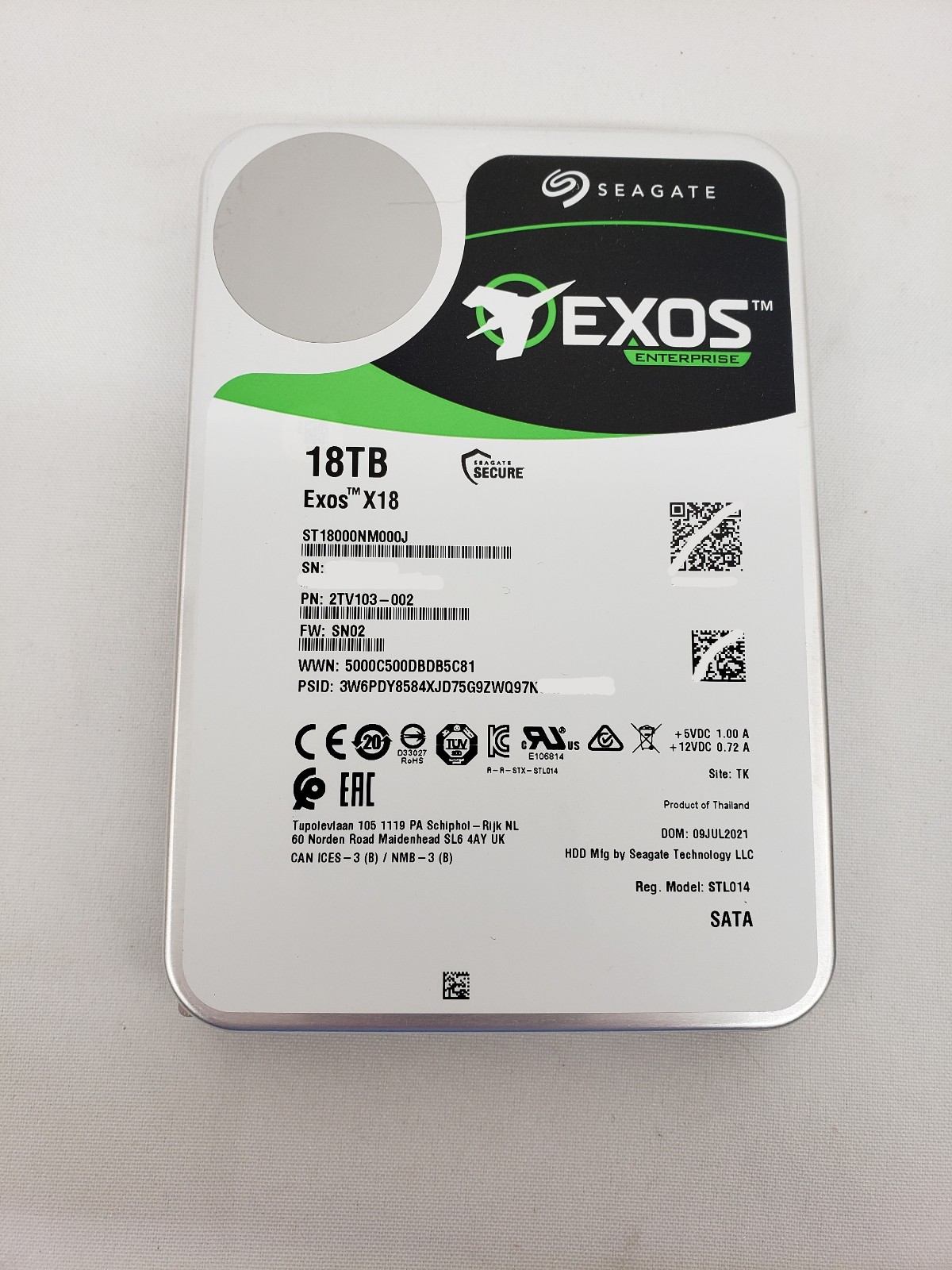 Seagate Exos X18 18TB, Internal, 7200RPM, 3.5" (ST18000NM000J) SATA HHD Enterpri