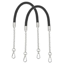 2Pcs 62cm/24.4" PU Leather Braided Purse Strap Black, Silver Buckle 
