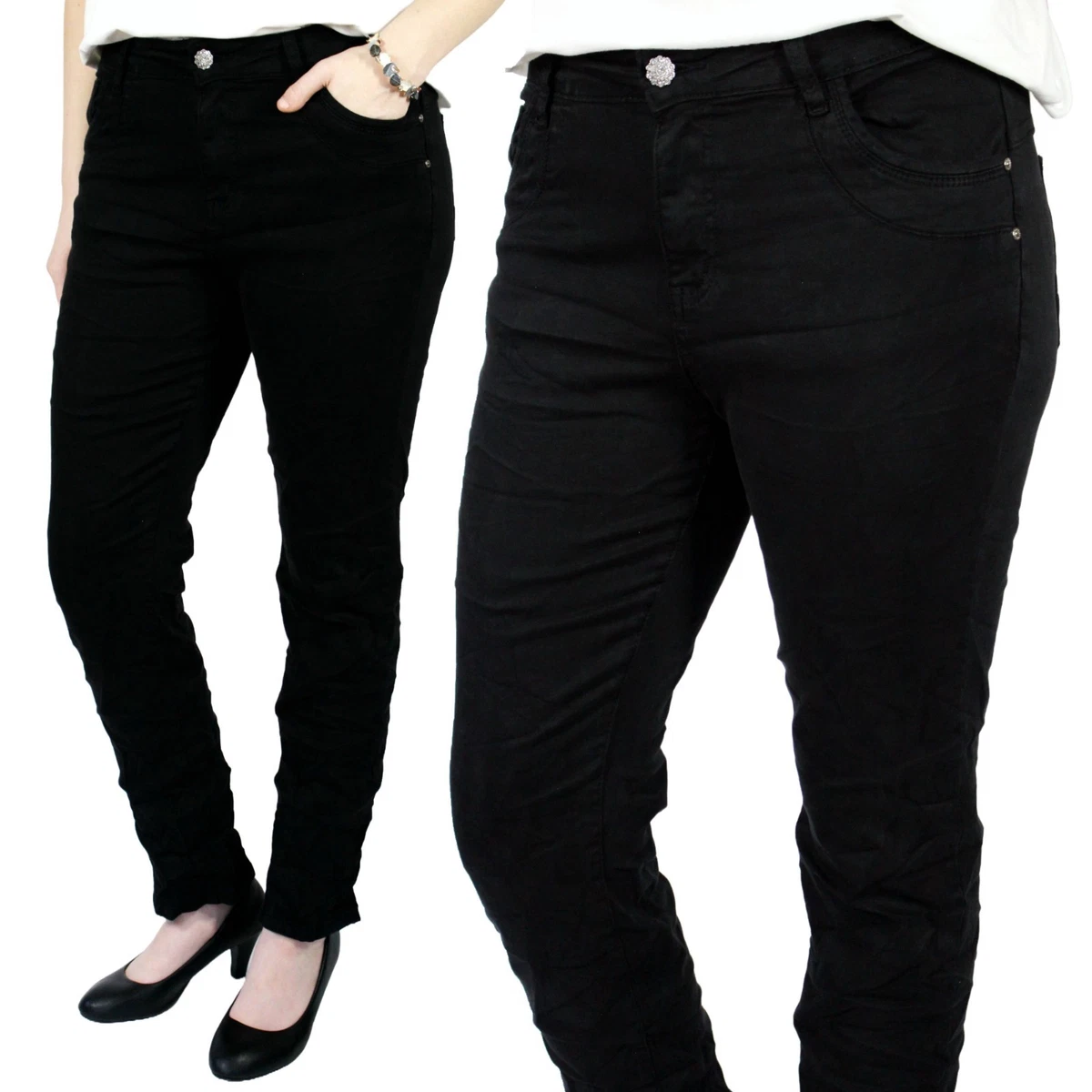 KAROSTAR ★ PERLEN & STRASS JEANS HOSE BOYFRIEND BAGGY BLAU