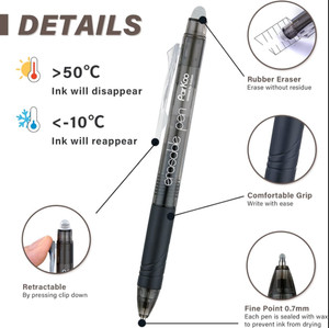 ParKoo 1-Pack Erasable Gel Pens 0.7mm - Black Retractable Fine Point Clicker