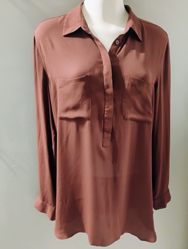 Women's Ann Taylor Loft Tunic Button Blouse Maroon Burgundy Medium
