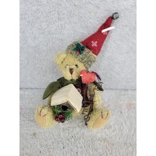 Christmas Teddy Bear Ornament with Birdhouse and Bell Winter Holiday Decor